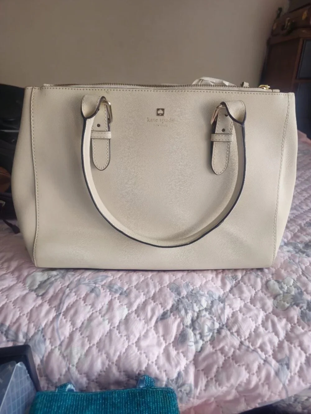 KATE SPADE SAFFIANO LEATHER TRIPLE COMPARTMENT SATCHEL • IVORY